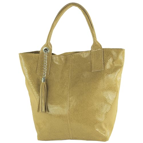 modamoda de - T248 - Ital. Shopper Large mit Innentasche aus Leder, Farbe:Camel von modamoda de