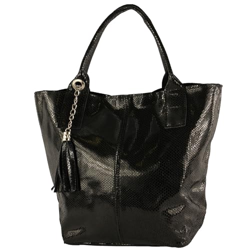 modamoda de - T248 - Ital. Shopper Large mit Innentasche aus Leder, Farbe:Schwarz von modamoda de