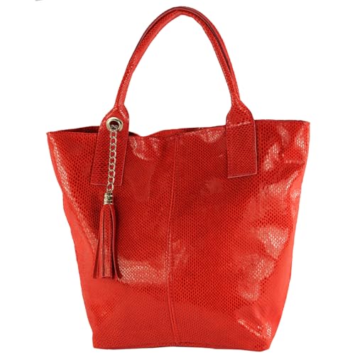 modamoda de - T248 - Ital. Shopper Large mit Innentasche aus Leder, Farbe:Signalrot von modamoda de