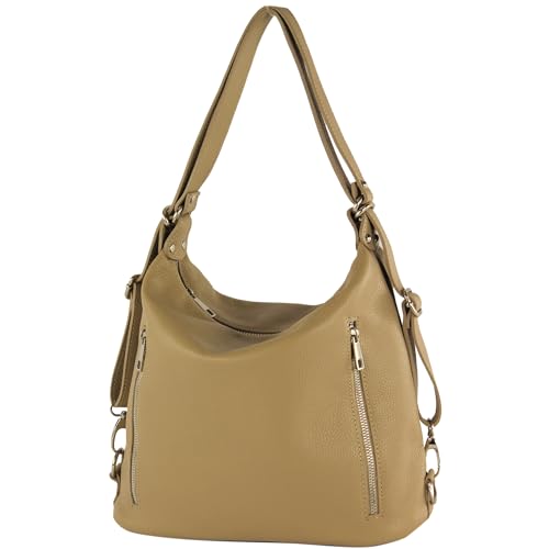 modamoda de - T249 - ital. Damen Rucksack Tasche 2 in 1 aus Leder, Farbe:Graubeige von modamoda de