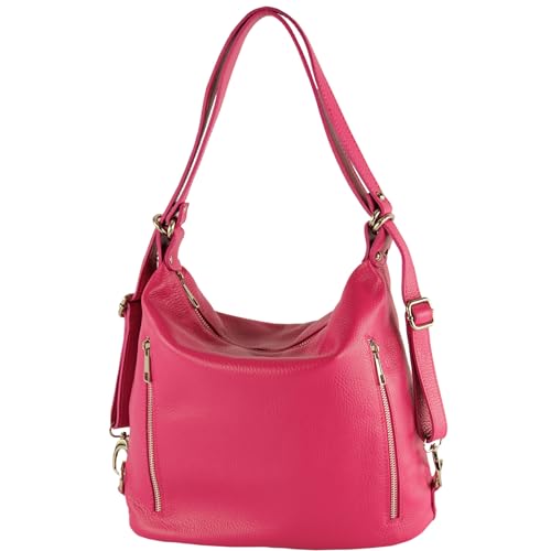 modamoda de - T249 - ital. Damen Rucksack Tasche 2 in 1 aus Leder, Farbe:Pink von modamoda de