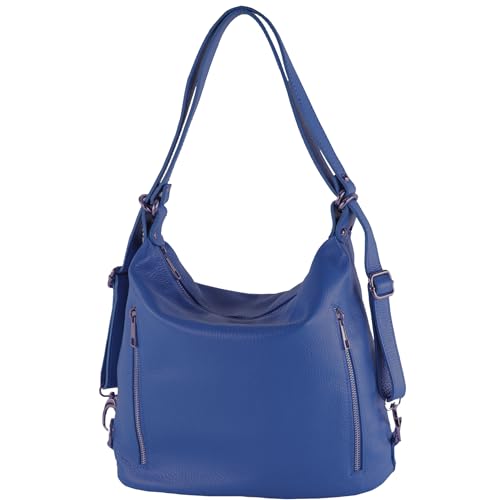 modamoda de - T249 - ital. Damen Rucksack Tasche 2 in 1 aus Leder, Farbe:Signalblau von modamoda de