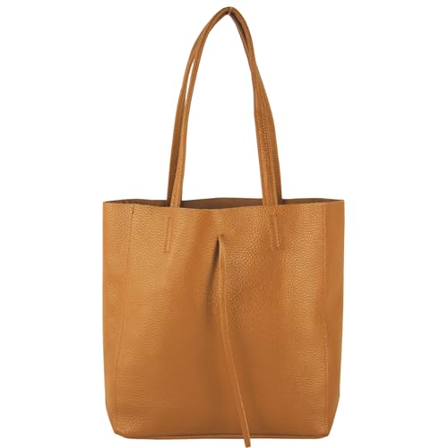 modamoda de - T253 - Ital. Henkeltasche mit Innentasche aus Leder, Farbe:Cognac hell von modamoda de