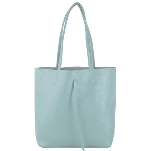 modamoda de - T253 - Ital. Henkeltasche mit Innentasche aus Leder, Farbe:Eisblau von modamoda de