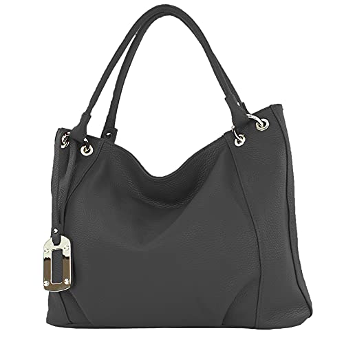 modamoda de - T339 - ital. Schultertasche Shopper aus Leder, Farbe:Schwarz von modamoda de