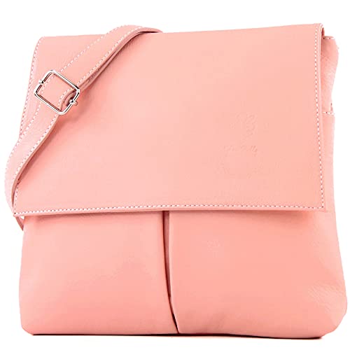 modamoda de - T63 - ital Umhängetasche Schultertasche Nappaleder, Farbe:Rosa von modamoda de