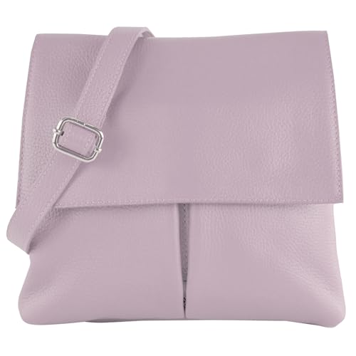 modamoda de - T63LEDER - Damen Umhängetasche aus Leder, Farbe:Flieder von modamoda de