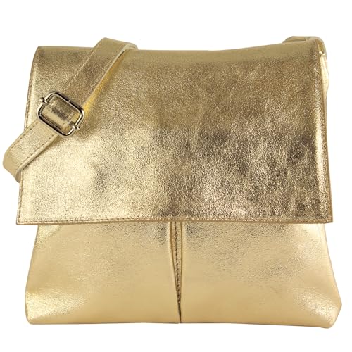 modamoda de - T63LEDER - Damen Umhängetasche aus Leder, Farbe:Lightgold Metallic von modamoda de