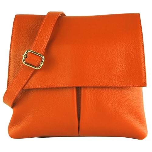 modamoda de - T63LEDER - Damen Umhängetasche aus Leder, Farbe:Orange von modamoda de