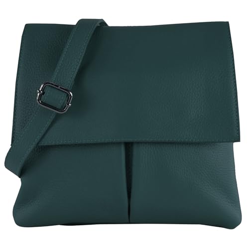 modamoda de - T63LEDER - Damen Umhängetasche aus Leder, Farbe:Petrol von modamoda de