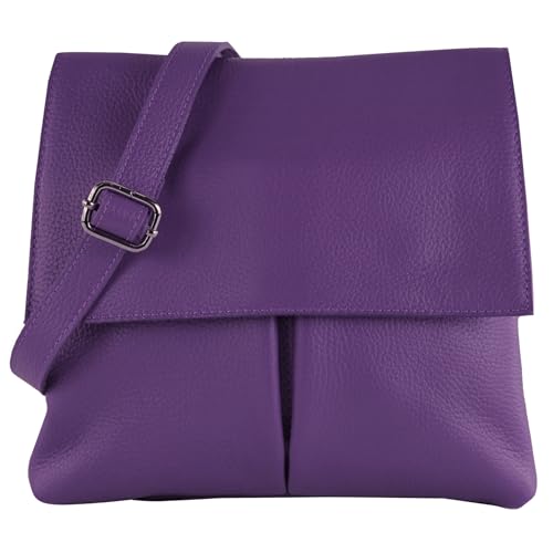 modamoda de - T63LEDER - Damen Umhängetasche aus Leder, Farbe:Purple von modamoda de