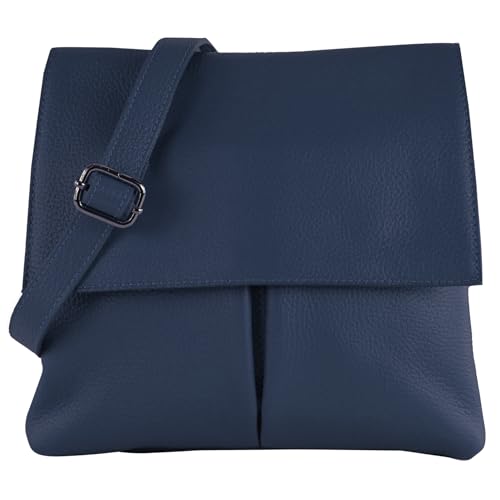 modamoda de - T63LEDER - Damen Umhängetasche aus Leder, Farbe:Saphirblau von modamoda de