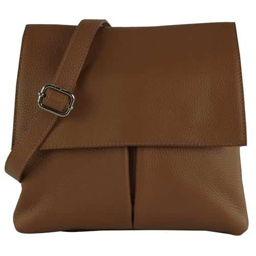 modamoda de - T63LEDER - Damen Umhängetasche aus Leder, Farbe:Schokobraun von modamoda de