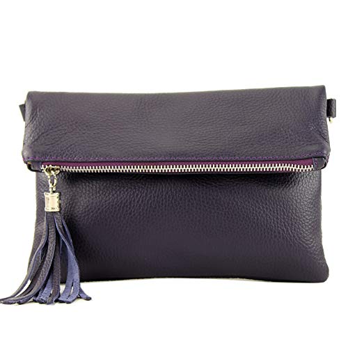 modamoda de - T167 - ital Clutch Umhängetasche Leder Klein, Farbe:Dunkellila von modamoda de