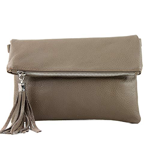 modamoda de - T167 - ital Clutch Umhängetasche Leder Klein, Farbe:Schlamm von modamoda de