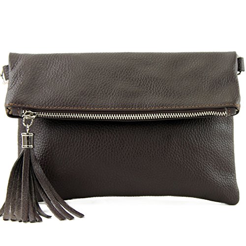 modamoda de - T167 - ital Clutch Umhängetasche Leder Klein, Farbe:Dark Chocolate von modamoda de