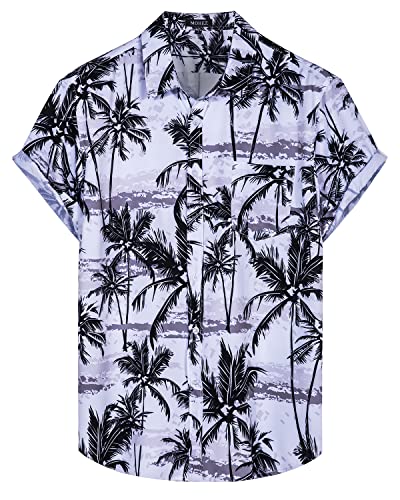 mohez Herren Funky Hawaiihemd Kokosnussbaum Muster Aloha Shirt Kurzarm Freizeithemd Button Down Sommerhemd Weiß X-Large von mohez