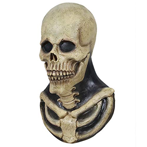 molezu Schädel Skelett Maske Knochen Bruststück Halloween Kostüm Horror Evil Latex Gummi Vollkopfmaske von molezu