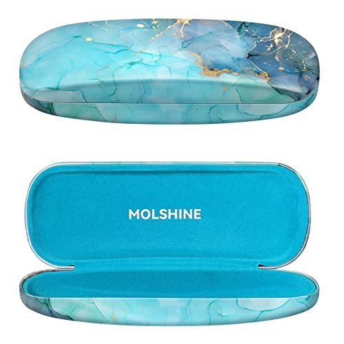 molshine Hartschalen-Brillenetui aus PU-Leder,tragbares Reise-Brillentasche für Männer,Frauen,Mädchen,Reisen,Studium,Arbeit(Grau Blau) von molshine