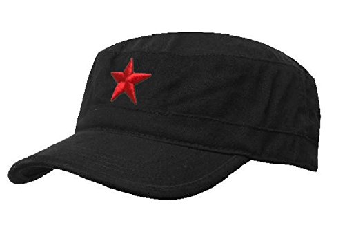 Damen Herren RUSSISCHE MILITÄRMÜTZE Roter Stern Fancy Dress Fidel Castro Vintage Military Mütze Cap (Black Red Star) von morefaz