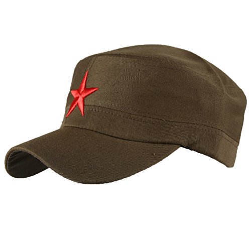 Damen Heren RUSSISCHE MILITÄRMÜTZE Roter Stern Fancy Dress Fidel Castro Vintage Military Mütze Cap (Khaki Red Star) von Morefaz