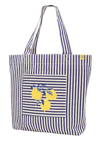 moses. Fernweh XL Shopper Lemon – 40cm große, gestreifte Tragetasche aus 100% Baumwolle, für deinen Strandurlaub oder Einkauf, mit Standboden und Außenfach moses. Fernweh XL Shopper Lemon – 40cm große, gestreifte Tragetasche aus 100% Baumwolle, für deinen Strandurlaub oder Einkauf, mit Standboden und Außenfach von moses