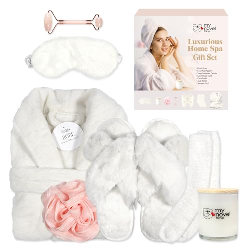 my novel things Geburtstagsgeschenke für Frauen, Bademantel-Set mit seidiger Satin-Schlafmaske, Spa-Bademantel und Hausschuhen, Duftkerze, 7er-Pack, geeignet für Weihnachten, Thanksgiving, Beige my novel things Geburtstagsgeschenke für Frauen, Bademantel-Set mit seidiger Satin-Schlafmaske, Spa-Bademantel und Hausschuhen, Duftkerze, 7er-Pack, geeignet für Weihnachten, Thanksgiving, Beige von my novel things