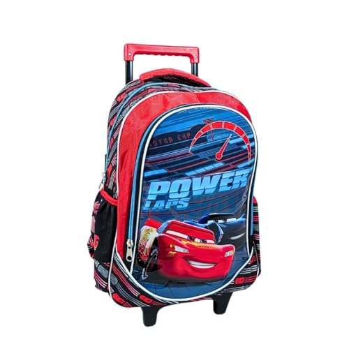 mybagstory Rucksack Cars für Jungen, Kinder, Schule, Kindergarten, Kindergarten, Grundschule, Schulranzen, Jungen, Geschenkidee, Schwarz/Rot/Blau, großer Trolley-Rucksack, 43 cm, Cars – von mybagstory