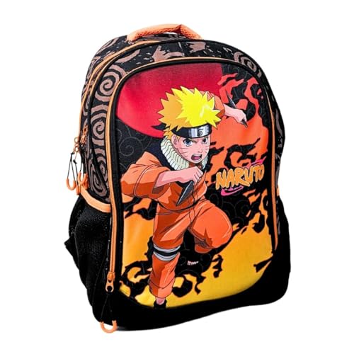 mybagstory - Rucksack Naruto Jungen – Kinder – Schule – Kindergarten – Grundschule – Schulranzen Jungen – Geschenkidee – Schwarz/Orange – Großer Rucksack – 46 cm, Schwarz/Orange – Naruto – Großer von mybagstory