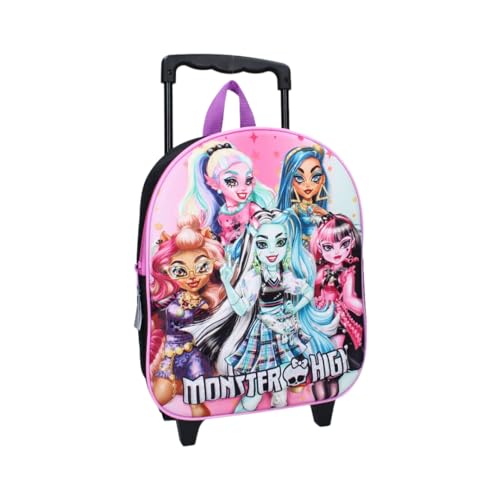 mybagstory Rucksack für Kinder – Trolley – Monster High – 3D – Violett – Schwarz – Kinder – Schule – Kindergarten – Kindergarten – Mädchen – Größe 32 cm – verstellbare Träger – Rollen – Geschenkidee, von mybagstory