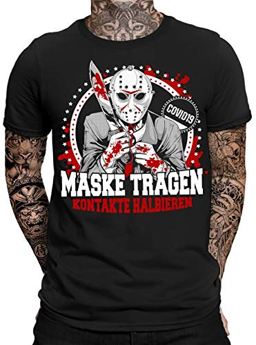 Maske tragen - Kontakte halbieren Jason Herren Fun T-Shirt | Halloween | Purge | Virus | Sprüche | Horror | Statement | Männer T-Shirt | von mycultshirt