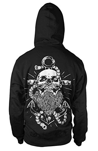 mycultshirt Anker Totenkopf Hoodie | |Hamburg | Seemann | Anchor | Skull| Kapuzenpullover Herren | Kiez | Elbe | Hafencity | Norddeutsch | Ostsee | Pullover mit Kapuze für Männer | Anker | Sailor von mycultshirt