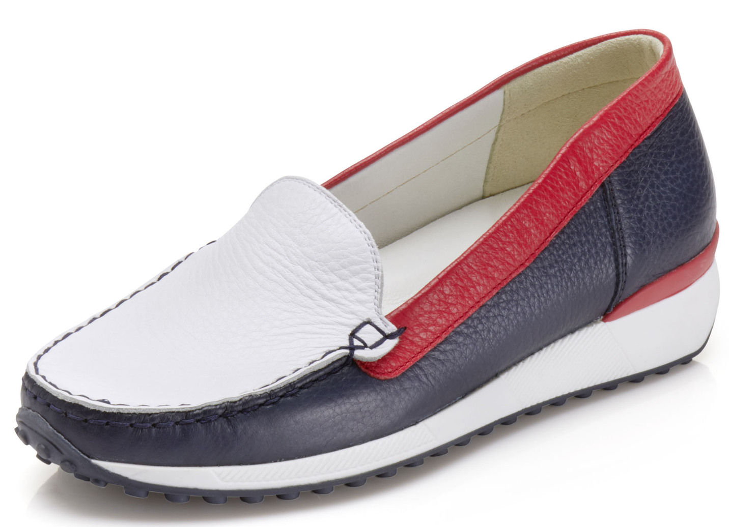 Waldläufer Slipper aus weichem Hirschleder, Schuhgröße 4, Blau-Weiss-Rot von mydeer