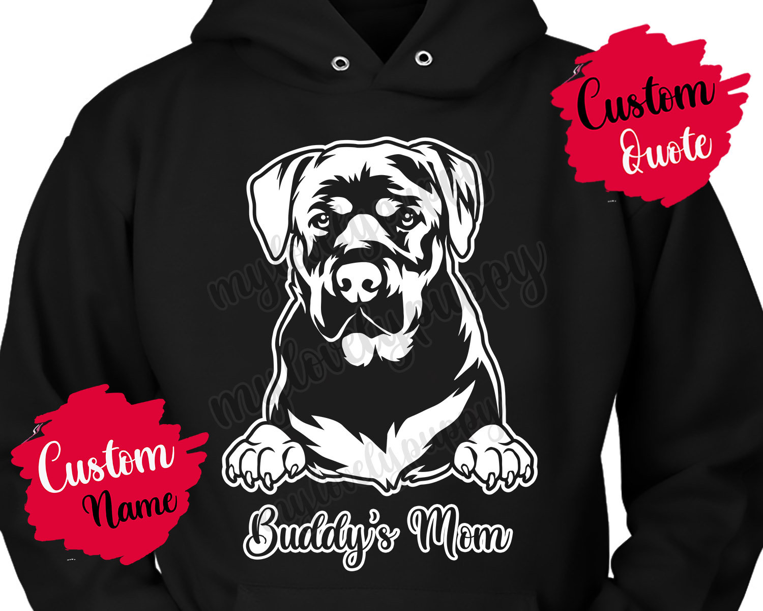 Personalisierter Rottweiler Hund Mama Papa Hoodie, Herren Damen Geschenke, Rottie Hundebesitzer Geschenk, I Love Rott Hunde von mylovelypuppy