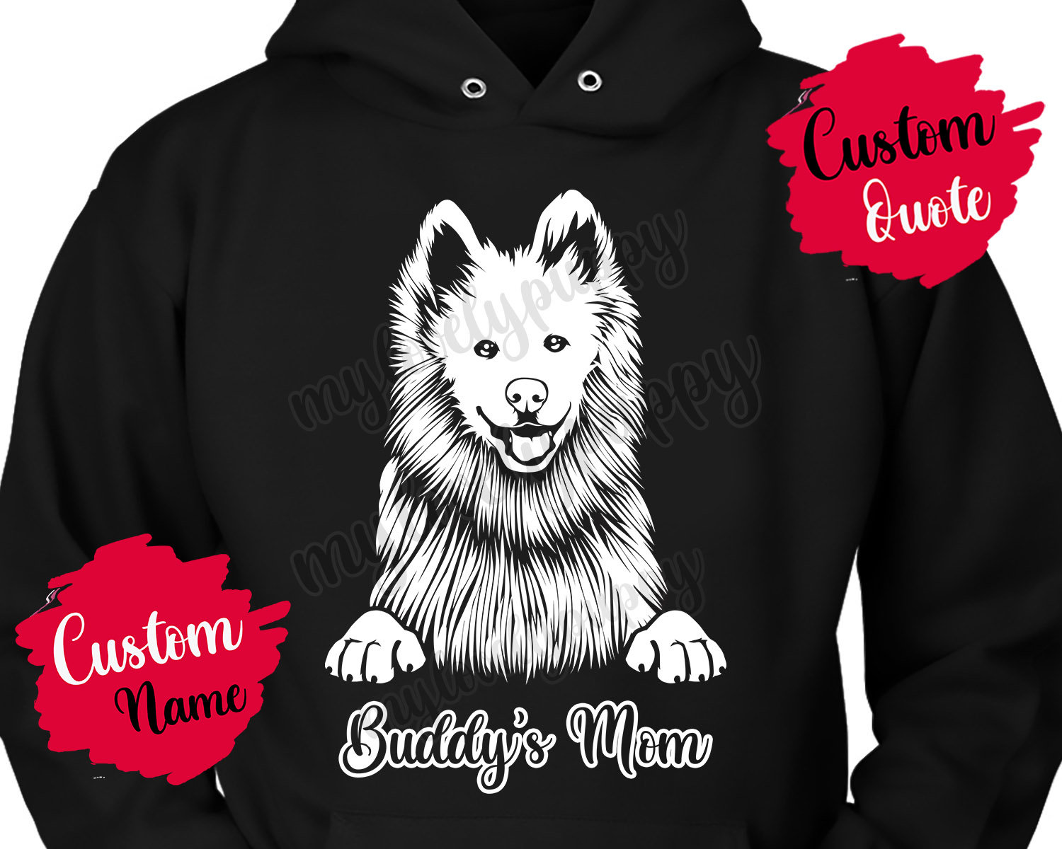 Personalisierter Samoyed Hund Mama Papa Hoodie, Smiley Damen Herren Geschenke, Sammy I Love Bjelkier Hund, Hoodie von mylovelypuppy