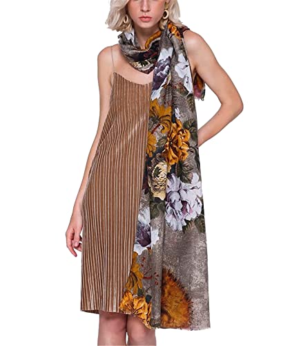 n Damen Halstücher Baumwolle und Leinen Frauen Floral Schal Stola Blumenmuster Halstuch Tuch mit Fransen, 180 * 90cm (Khaki, 180x90cm) von NC