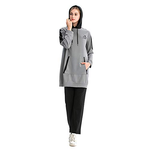 nadamuSun Muslim Trainingsanzug Set Jumper Hoodie Sportswear Islamischer Trainingsanzug Muslimah Sweatshirt Outdoor Sportanzug (Grey, XL) von nadamuSun