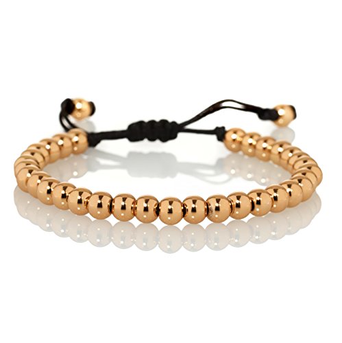 NAMANA Freundschafts-Armband mit Metall-Beads für Ihn, Perlenarmband mit verstellbarer schwarzer Schnur für Herren, Herrenarmband mit 14 Karat Rosegold vergoldet Perlen von namana