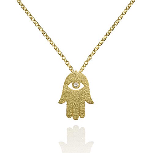 NAMANA Hamsa Gold-Anhänger mit Halskette, gebürstetes Finish, Glücksbringer Halskette für Damen, Goldkette mit Geschenkbox von namana