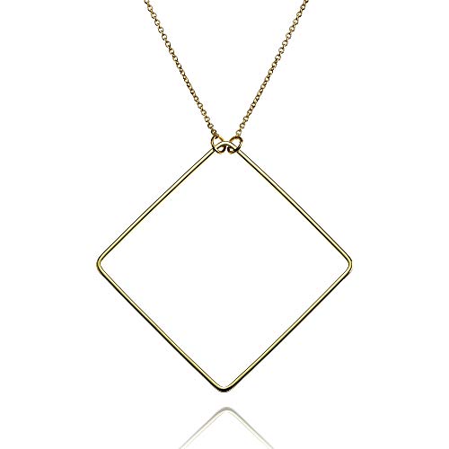 NAMANA Langer quadratischer Anhänger mit Halskette, geometrische Goldkette für Damen, lange Halskette mit Geschenkbox von namana