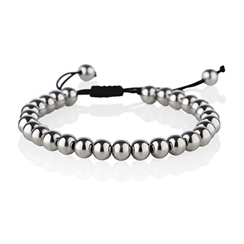 Namana Perlen Armband für Männer mit Metallperlen an einer verstellbaren schwarzen Schnur. Stilvolle Herren Armbänder aus Edelstahl mit Geschenkbox von namana