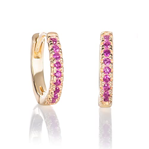 Namana Kleine rosa Ohrringe für Damen und Mädchen, goldener Ohrring für Frauen mit rosa Steinen, goldene Huggie-Ohrringe aus Sterling Silber, kleine rote Creolen, rosa Mini-Ohrringe in Gold plattiert von namana