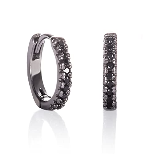 Namana Kleine schwarze Ohrringe für Damen und Mädchen, Mini Ohrringe für Frauen mit schwarzen Steinen, zierliche schwarze Creolen in Sterling Silber, winzige schwarze Huggie Hoop für sie von namana