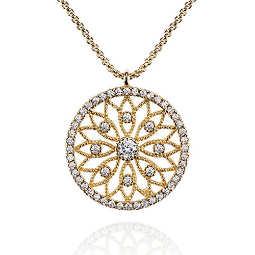 namana Mandala Arabeske-Anhänger mit Halskette für Frauen. Halsketten für Damen mit Zirkonia-Edelsteinen mit filigranen Details. Gold-Halskette für Frauen mit Geschenkbox von namana