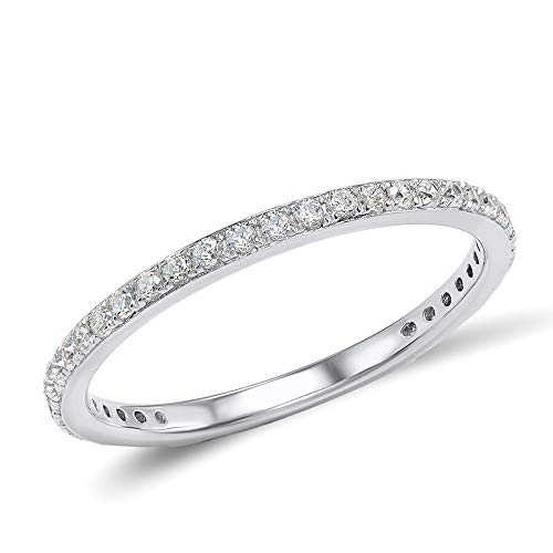 namana Schmaler Sterling Silber Ring für Damen. Bandring mit Zirkonia-Edelsteinen. 925 Sterlingsilber Ringe für Frauen mit Zirkonia Steinen. Ring Größe 55 von namana