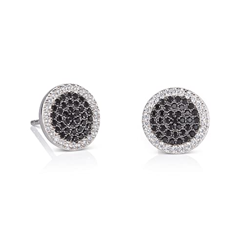 Namana Sterling Silber Ohrstecker für Damen, 925 Silber mit Zirkonia Steinen, Sterling Silber Scheiben Ohrschmuck mit schwarzen und weißen Edelsteinen, weiß-schwarze Ohrringe für Frauen von namana