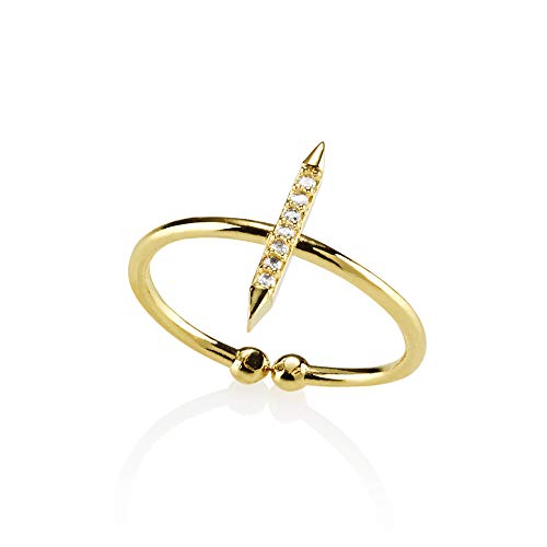 Namana Zierlicher Stab-Ring für Damen mit Zirkonia, verstellbarer Damenring, offener Goldring besetzt mit Zirkonia, Gold Ring mit Stein für Frauen, Schmale Ringe für Damen von namana