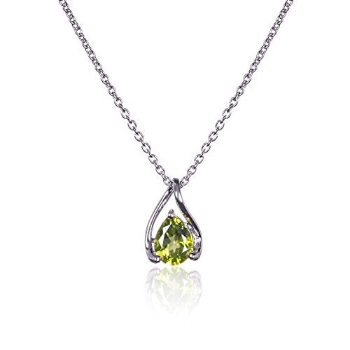 namana 925 Sterling Silber Halskette für Damen mit einem Peridot Edelstein, 925 Silber Anhänger-Halskette mit einem birnenförmigen Peridot Edelstein, Natürliche Edelstein-Halskette für Frauen von namana