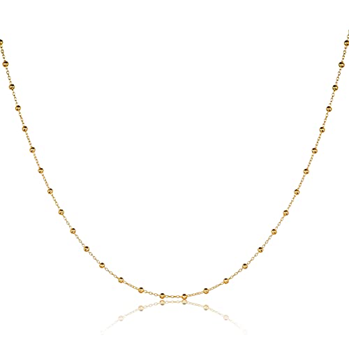 namana 925 Sterling Silber Kette Halskette für Damen, Gold Perlen-Halsketten für Frauen und Teenager-Mädchen, süße Kugel-Halsketten mit kleinen Silberperlen, Goldkette für Sie von namana