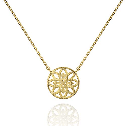 namana vergoldeter Runde Mandala Anhänger mit Halskette für Damen, gebürstetes Finish, Heilige Geometrie, Scheiben-Anhänger, Goldkette für Frauen und Mädchen, Gold Kette Damen mit Geschenkbox von namana